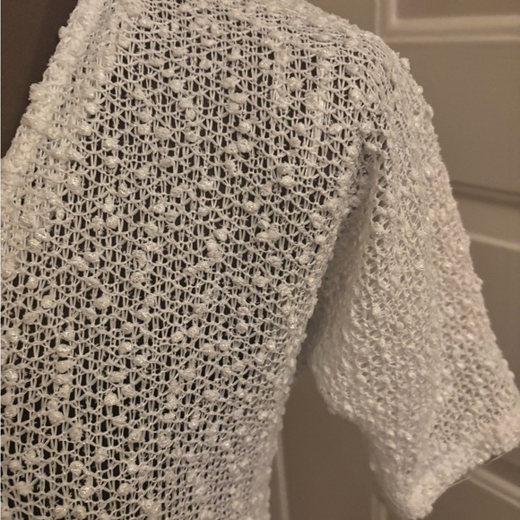 JM Collection White Open-Knit Short Sleeve Cardigan with Decorative Buttons - Picture 3 of 7